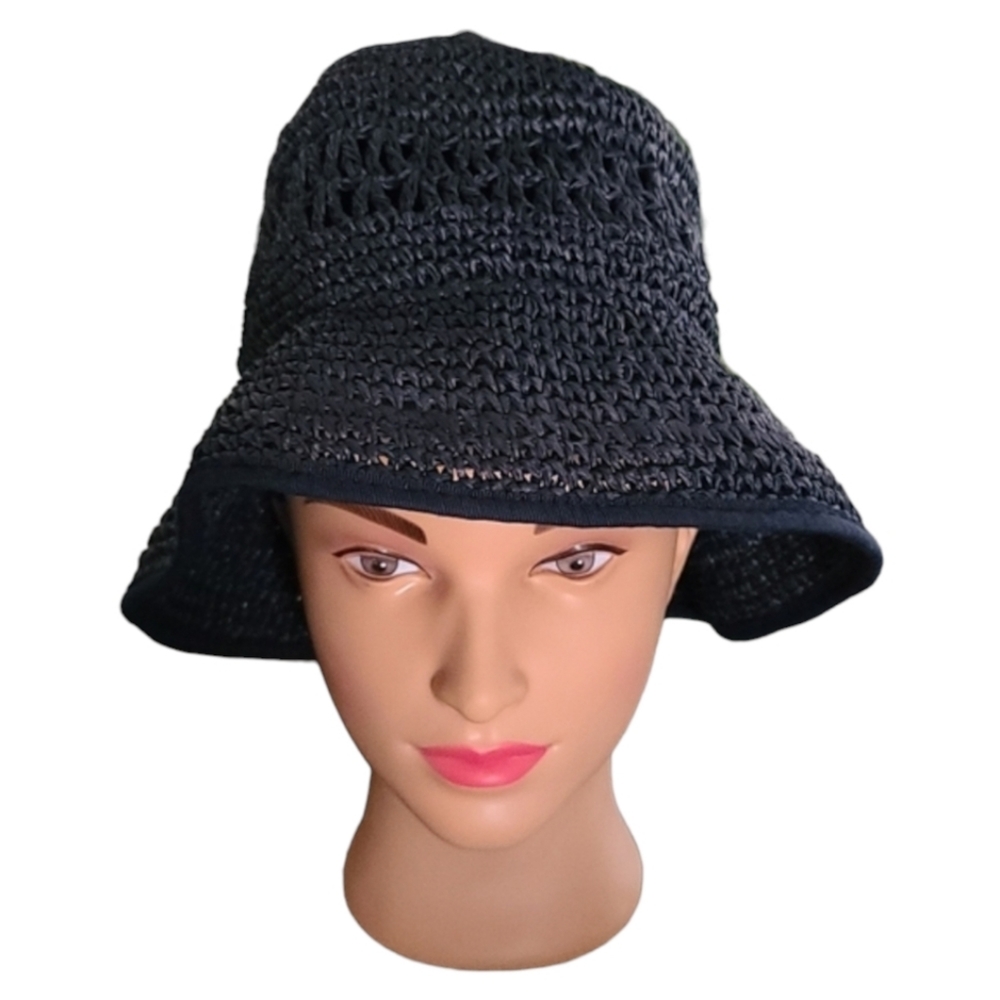VINTAGE HAWAII Navy Blue Floppy Paper Hat Wide Brim Derby Packable Deadstock - Picture 12 of 15